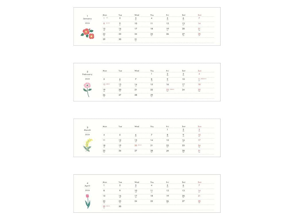 MATOKA 2024年 卓上カレンダー Mois et Fleurs