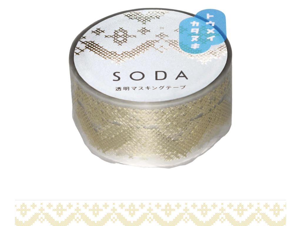SODA 透明 マスキングテープ クロスステッチ ホワイトゴールド箔×型抜き(20mm)
