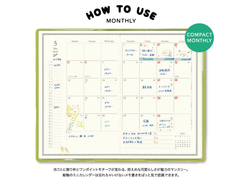 MATOKA コンパクトマンスリー2025 Minimini Kiwi【4月始まり】