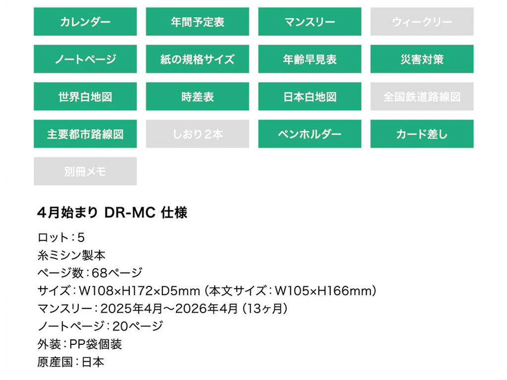 MATOKA コンパクトマンスリー2025 Minimini Kiwi【4月始まり】