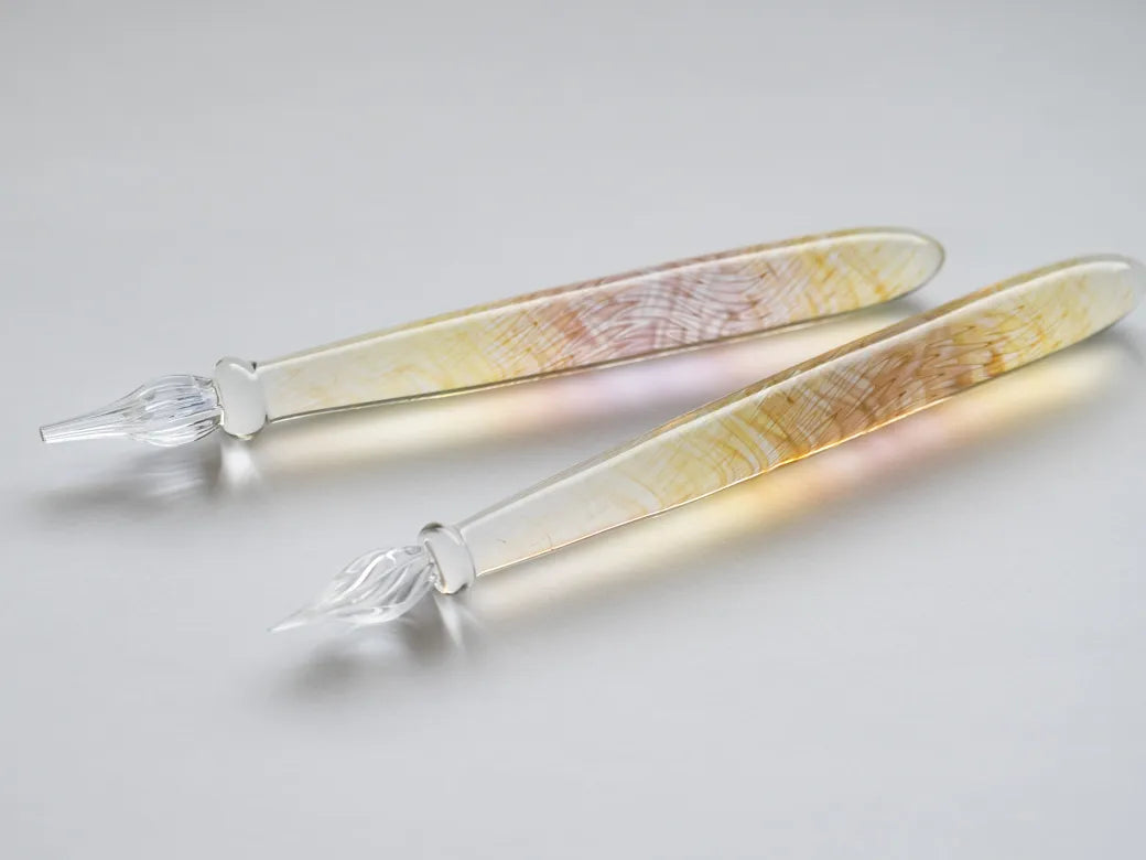 花火硝子 ゴールド&シルバー フェザー ガラスペン スタンダードペン先
