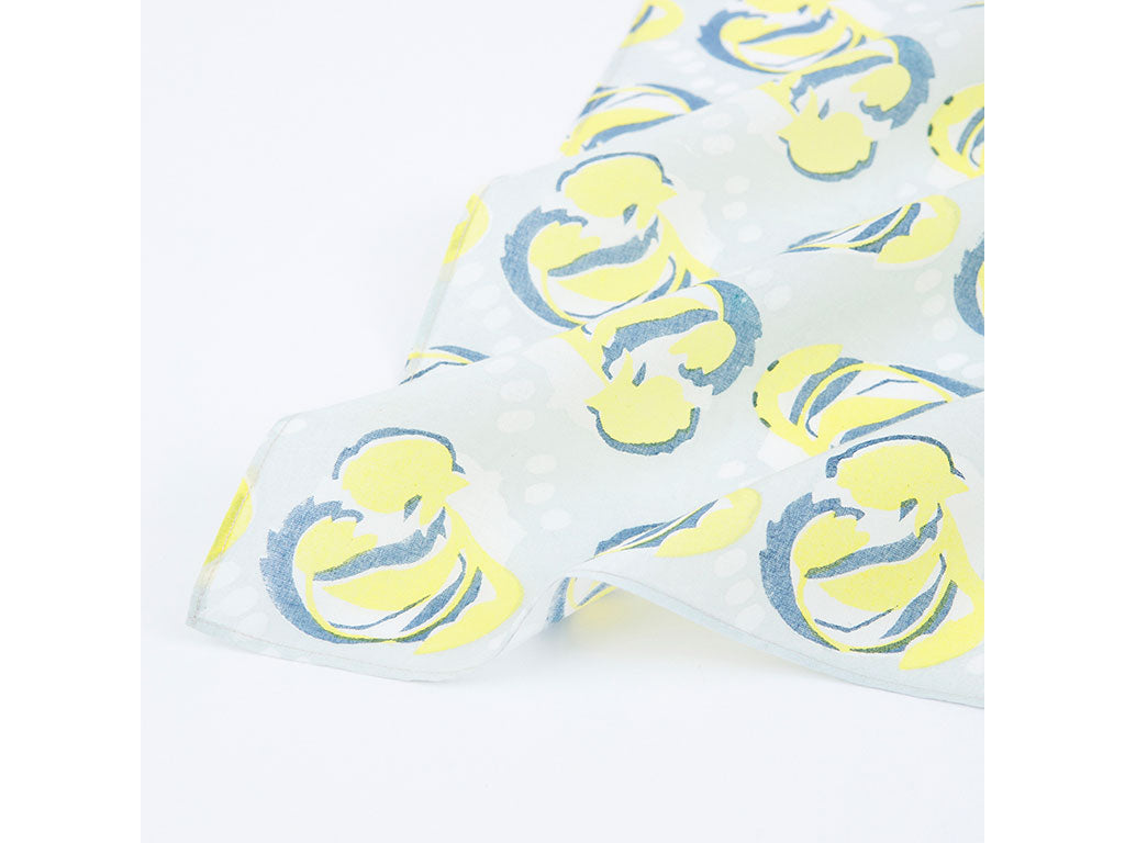 shesay 午後、湖のほとりで、おさんぽ ブロックプリントのハンカチ ポケットサイズ