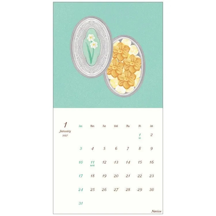 2027年 二つ折り壁掛けカレンダー｜イラストレーター デザイン｜日曜日はじまり