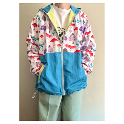 nocco ウィンドブレーカー 大人サイズ かわいいきのこ白×青緑