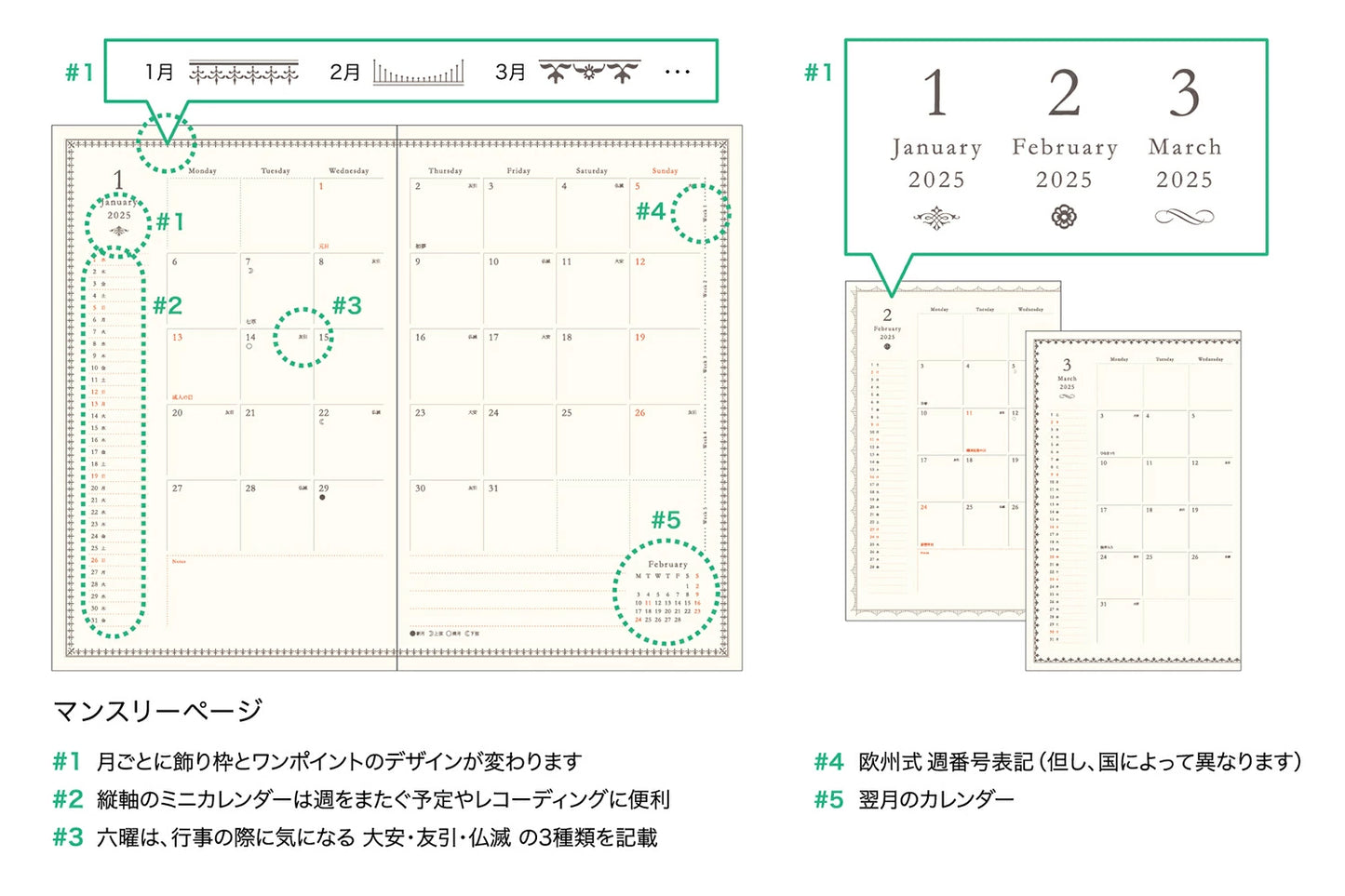 2025 マンスリーダイアリー 新書判 シマエナガ【1月始まり】