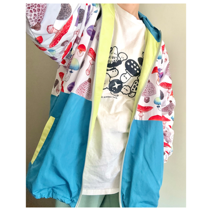 nocco ウィンドブレーカー 大人サイズ かわいいきのこ白×青緑